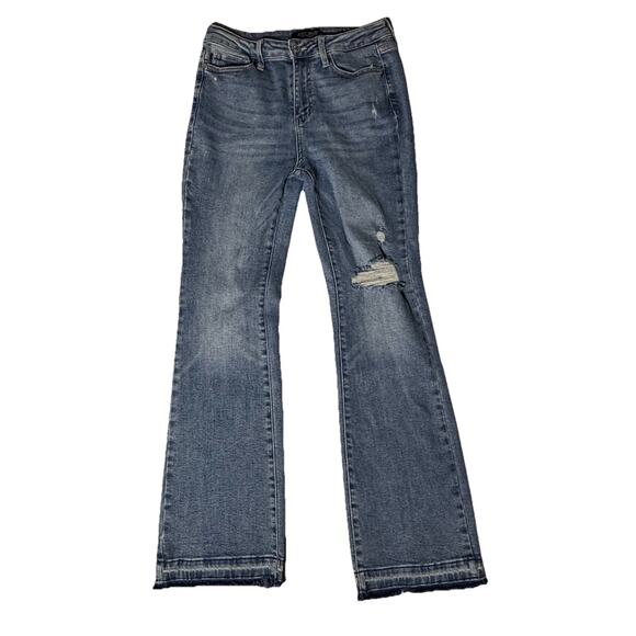 JUDY BLUE MID RISE DISTRESSED RELEASED HEM BOOTCUT JEANS 7/28 - Picture 1 of 7